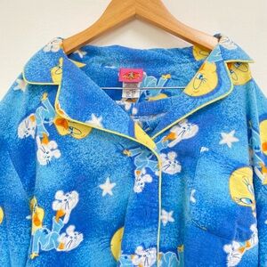Vintage Loonie Tunes 💯 Cotton Blue Tweety Fleece Pajama Se, Medium